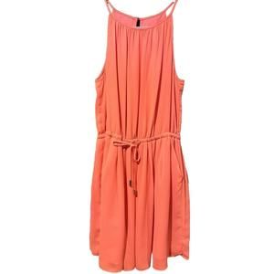 BANANA REPUBLIC Chiffon Halter Dress, Cinched Waist Size 6 Coral
